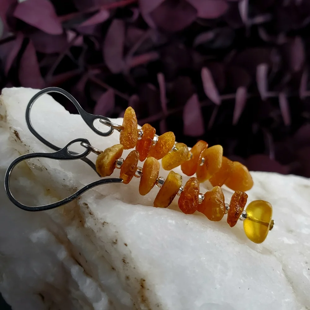 Genuine Nugget Amber Silver Earrings